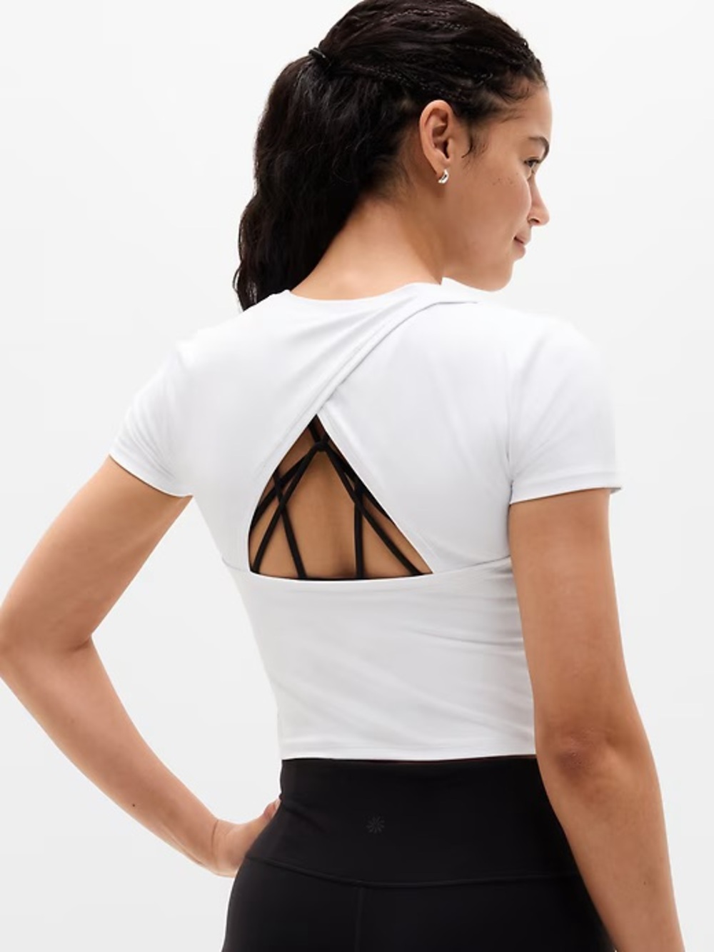 Athleta Transcend Open Back Tee NWT Size XS Short Sleeve Crop Top White